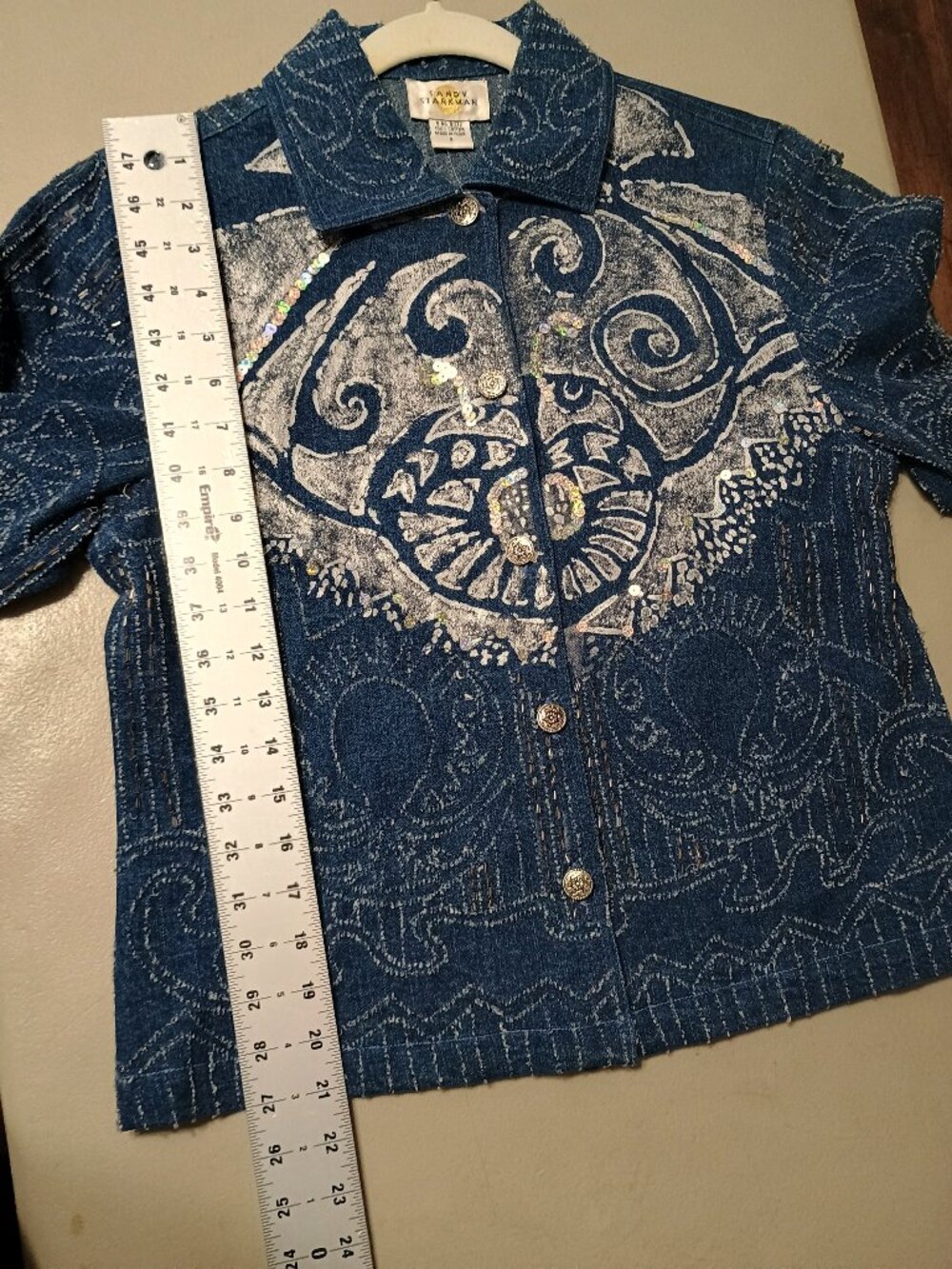 Sandy Starkman Textured Embellished Jean Jacket Small - Picture 13 of 15